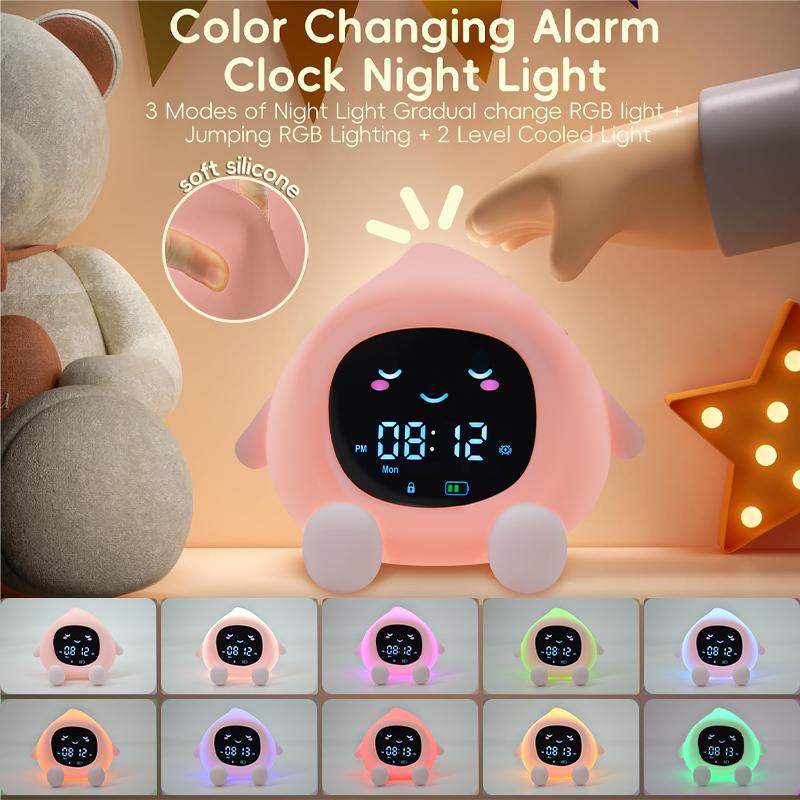 New 2025 Alarm Clock for Kids 6-IN-1 Fruit-Shape Toddler Sleep Training Clock Cute Touch Night Light for Children's Bedroom
