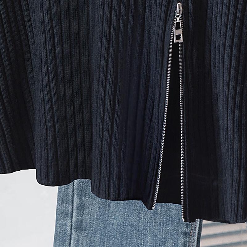 Sibaishe Women's Irregular Split Hem Round Neck Sweater