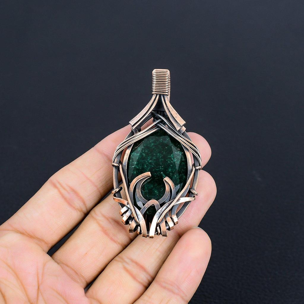 Emerald Pendant, 999 Copper Wire Wrapped Pendant Gemstone Jewelry, Handmade Pendant Amazing Jewelry, Gift For Her