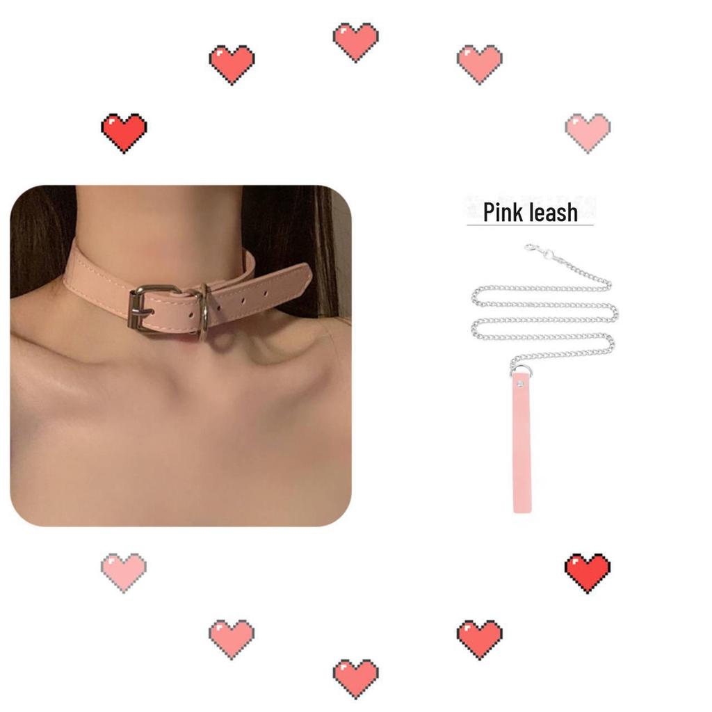 Zincirli Askılı Unisex Deri Punk Choker - Niş Tasarım