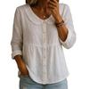 Women's Peter Pan Collar Linen Blend Blouse Button Down Long Sleeve Casual Shirt