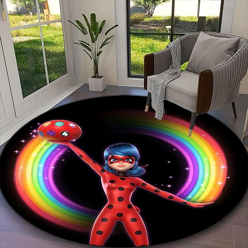 Ladybug Print Round Rug, Multi-functional Office Chair Sofa Carpet, Easy Clean Carpet for Home and Living Spaces