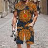 Summer Fashion Casual Men's Suit Vintage Pattern 3D Printed Sportswear Short-sleeved Suit Oversized Round Neck T-shirt Shorts 2-piece