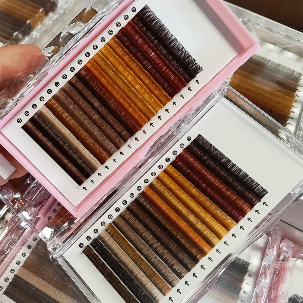 Custom Logo Matte Brown Cashmere Lash Extension Soft Color Volume Lash Trays Individual Color Eyelash Extension Supplies