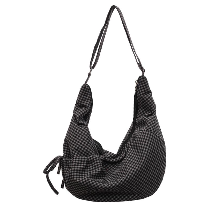 Women s Large Capacity Nylon Plaid Bag Commuter Shoulder Bag темно-серого