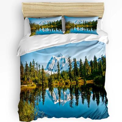 Wald Schnee Landschaft Wunderschönes 3-teiliges Bettwäscheset für Schlafzimmer Doppelbett Heimtextilien Bettbezug Steppdeckenbezug Kissenbezug