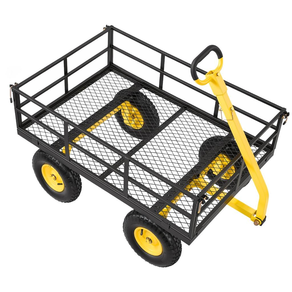 Steel Garden Cart, 544 Kg Heavy Duty Pullable Garden Wagon Yard Cart, 2 In 1 Outdoor Metal Utility Wagon Yard Trailer with 330 Mm All Terrain Tires,