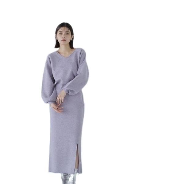 

Красивое повседневное платье Двусторонний трикотажный комплект Лавандово-серый [Natural Basics] Женский