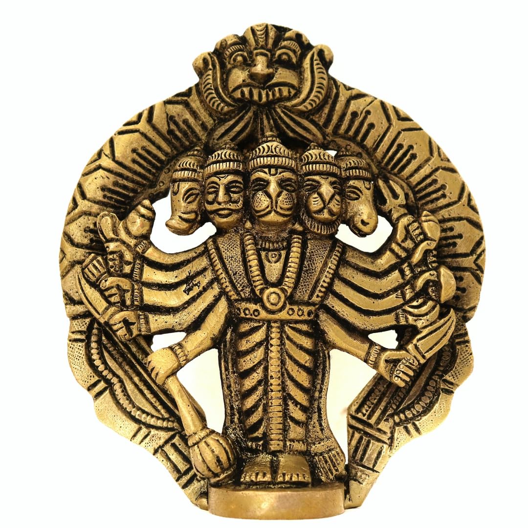 

Pure Brass Panchmukhi Hanuman Idol, God Hanuman Ji Murti, Antique Gold - 5 Inch
