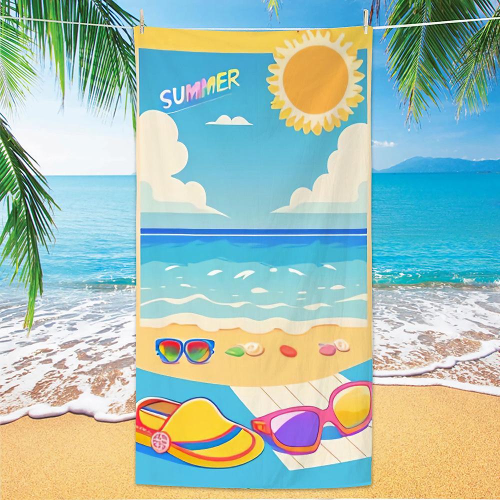 Beach Scene Themed Beach Towel, Ocean Sand Print Quick-Dry Microfiber Pool Towel