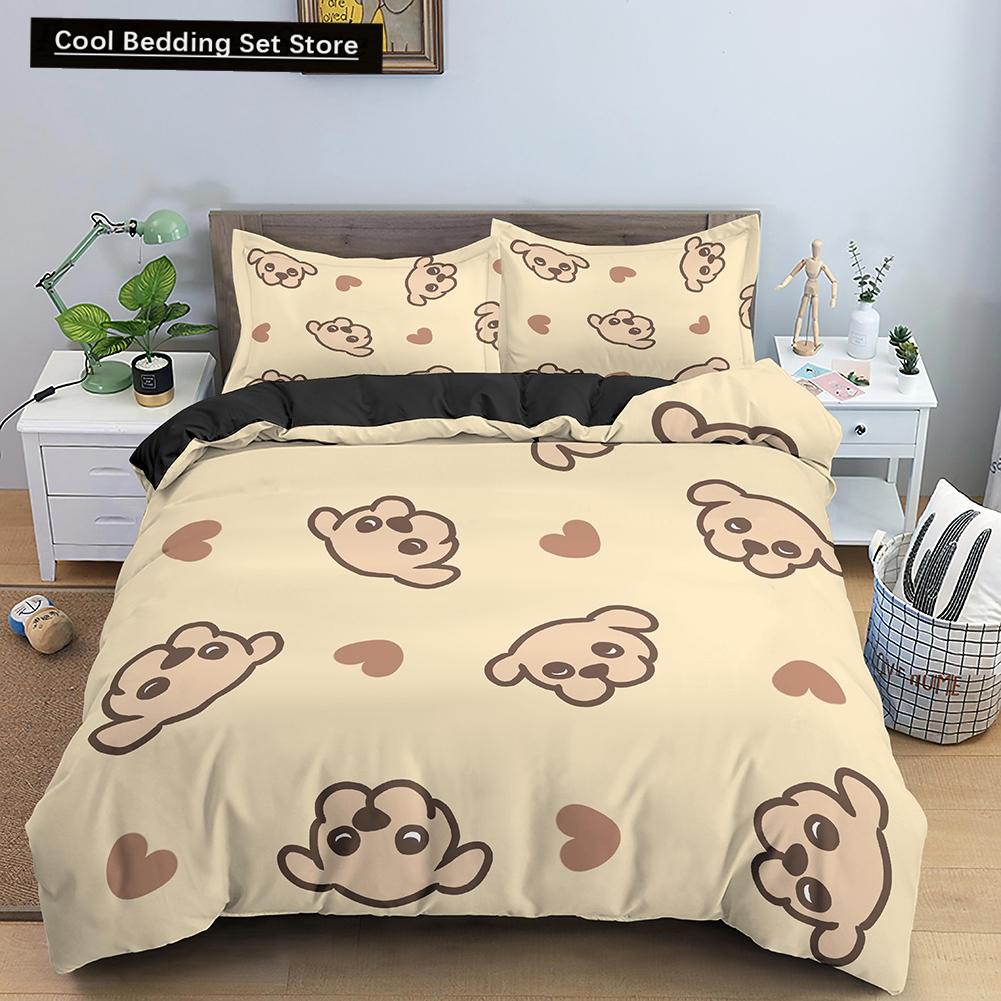 Cartoon Dog Duvet Cover King Queen Funny Pet Puppy Head Printed Bedding Set For Kids Teens Adults Animals Polyester Quilt Cover