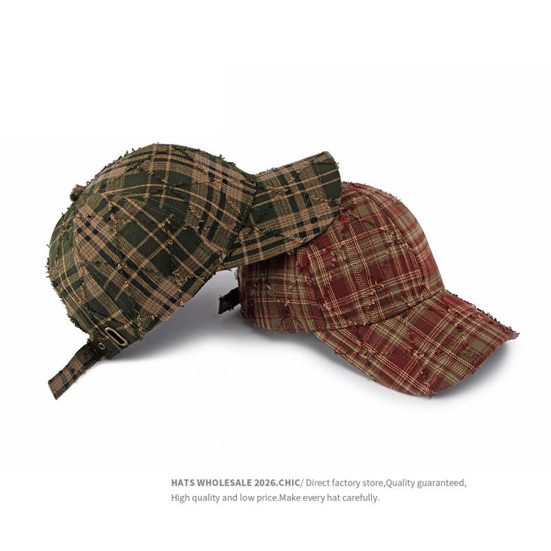 Unisex Distressed Plaid Baseball Cap Vintage Adjustable Sun Hat for Men Women Outdoor Sports