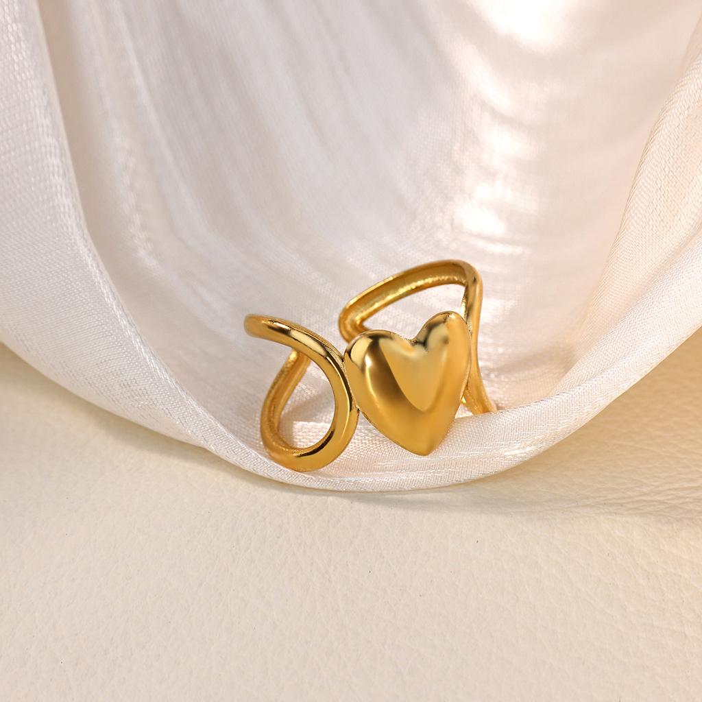 Geometric Heart Multilayer Stainless Steel Ring 18K Gold-plated Anti Fading Open Ring for Women Wedding Jewelry Accessories Gift
