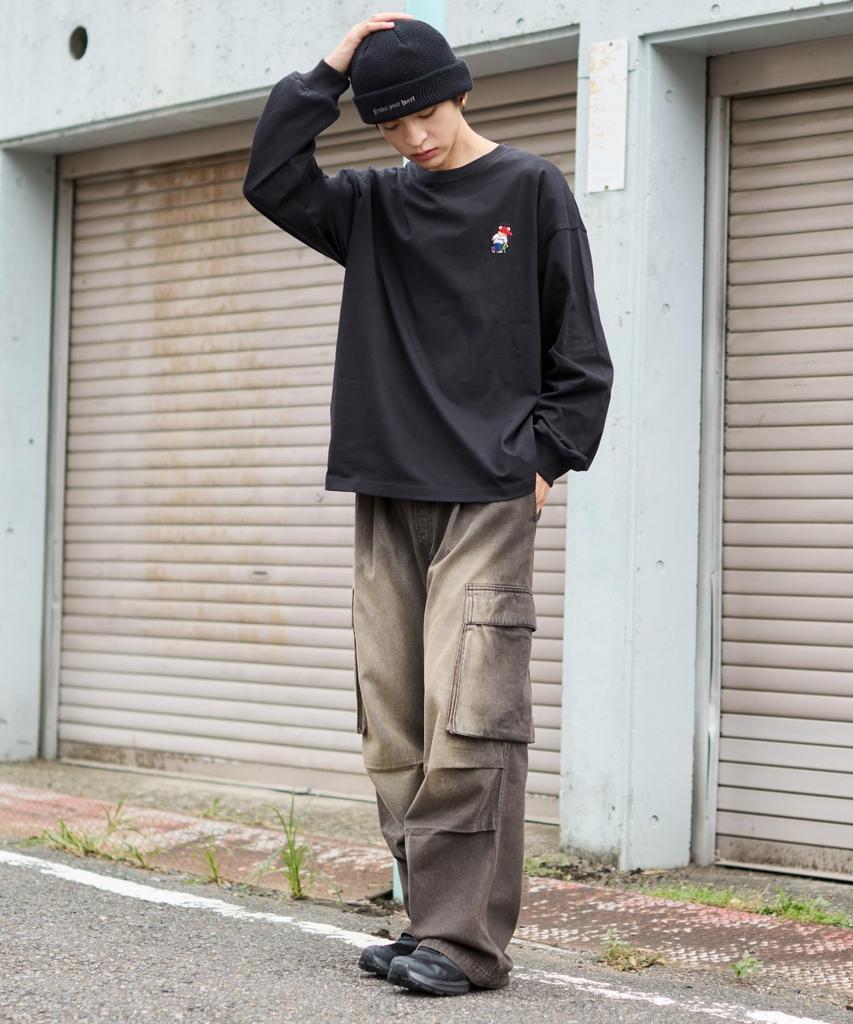 WEGO VISION Bear Long Sleeve Size Gift Men's Custom-Made One-Point T-Shirt, M, Black, Streetwear, Fall/Winter Clothing,