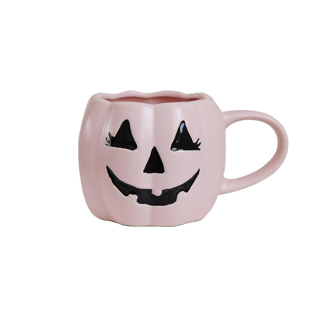 1 шт. Хэллоуинская кружка керамическая с гримасой тыквы, изысканная кофейная чашка в виде оранжевой тыквы, домашняя чашка для питья, керамическая кружка 401-500ml розовый