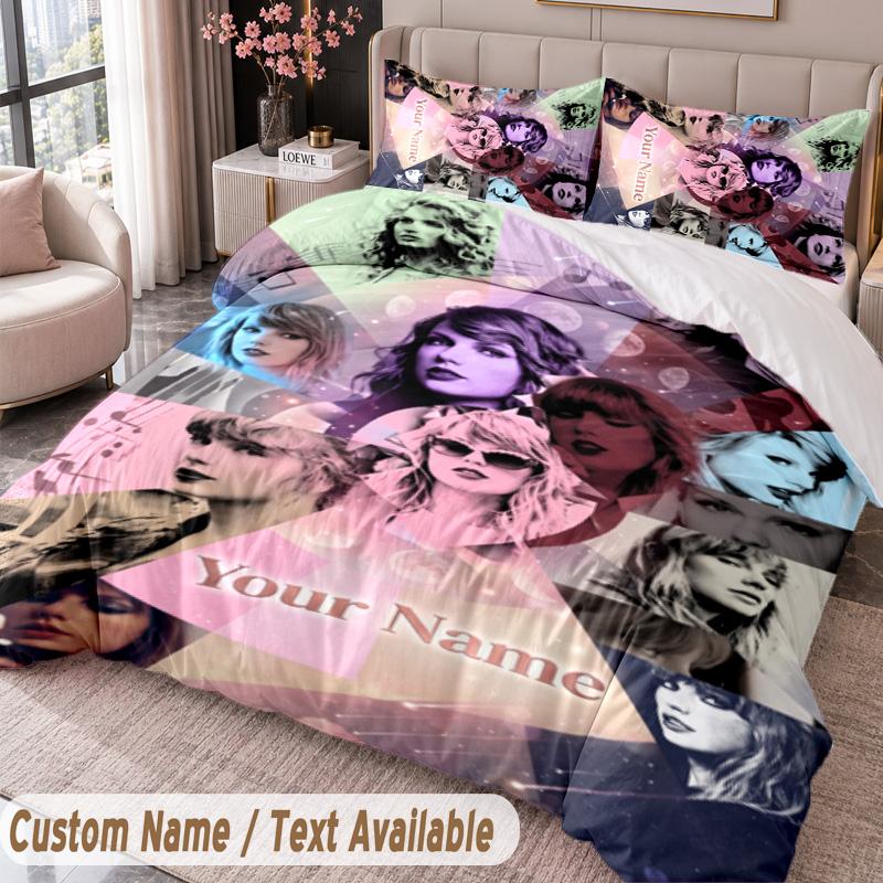 Custom Name Text 3Pcs Bedding Set Taylor Swift Duvet Cover And Two Pillowcases