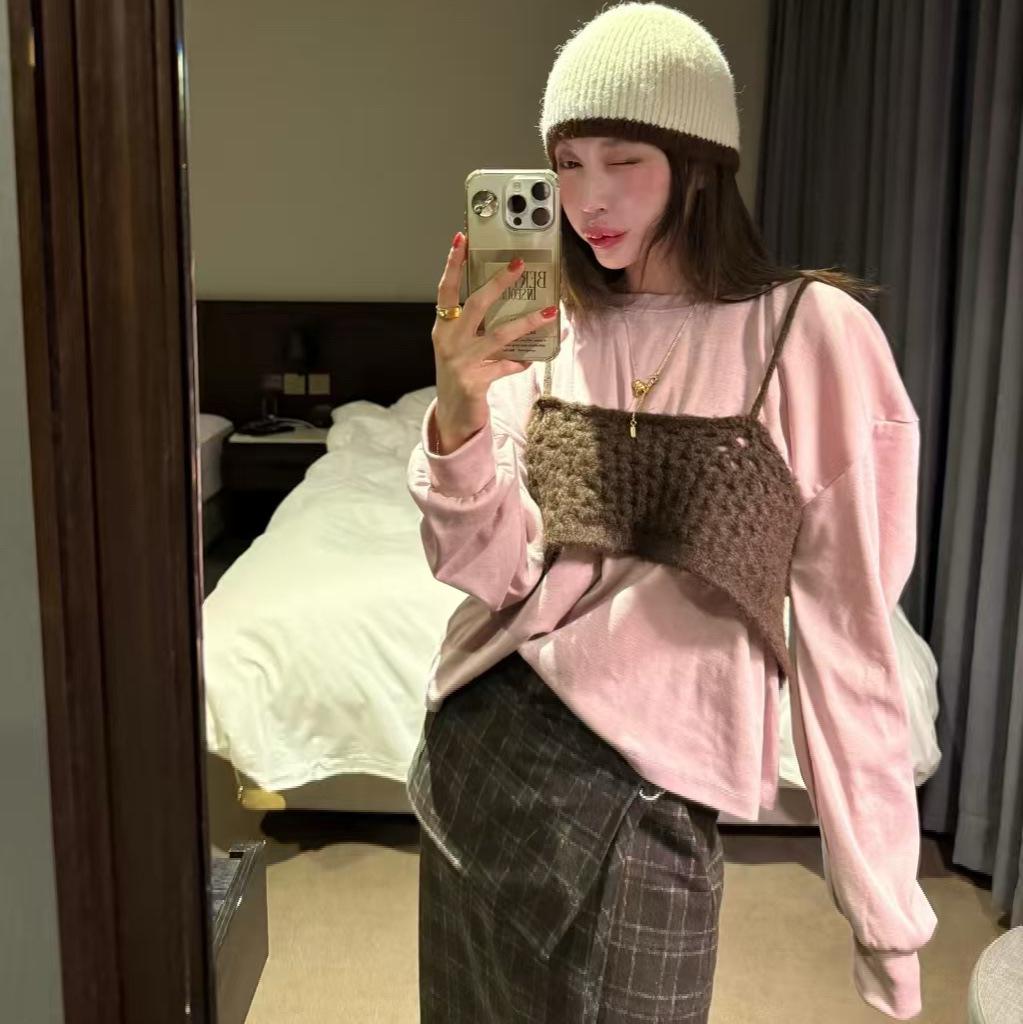 2026 Korean Style Spring T-shirt & Knit Camisole Two-Piece Women's Set