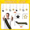 Retirement Party Decorations Black and Gold Happy Retirement Banner Gold Glitter Pennant Flag Banner Star Hanging Swirls and Sash Retired Party