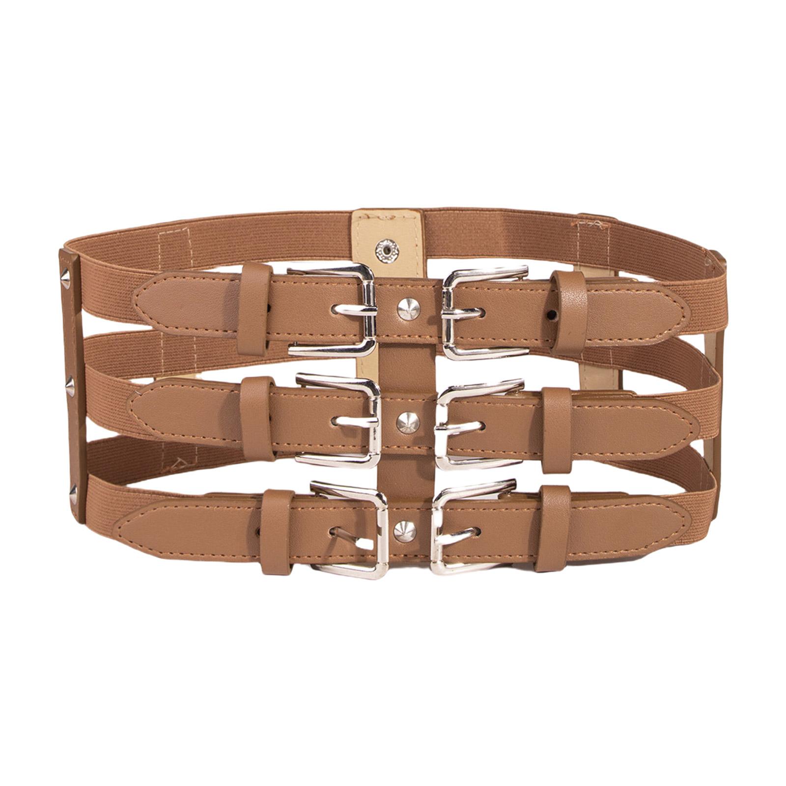 

Fashionable Three Breasted Waist Belt Female Corset PU Waistband Elastic Cincher Belt All Matching Waist Dressingup Belt коричневый