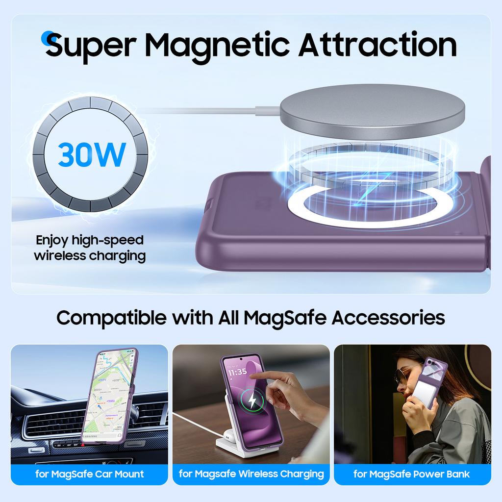 For Motorola Razr Ultra 2025 / Razr Ultra 2026 Magnetic Power,Slim Design,Screen Protector,Hinge Protection,Matte Shockproof Phone Case-Purple