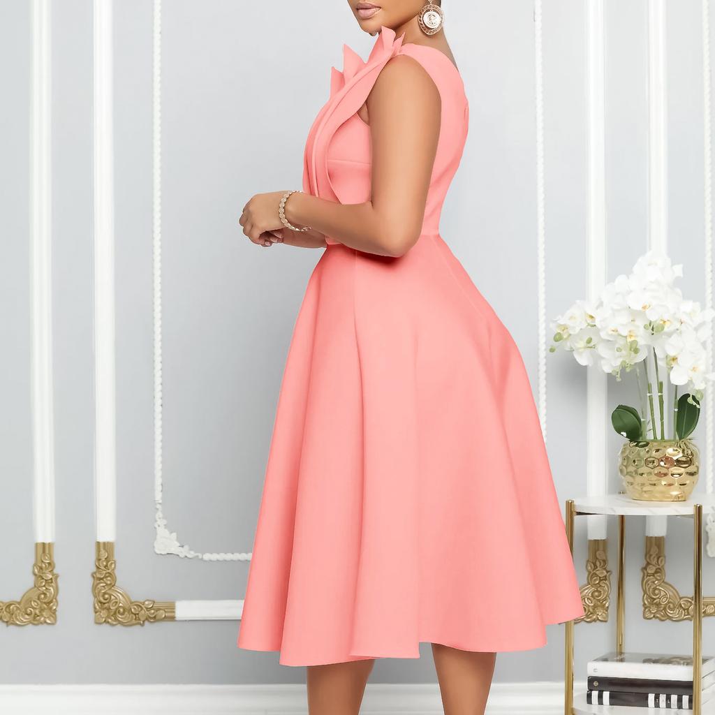 Summer Women's Dress Plus Size Sexy Slant Neck Stereoscopic Wrinkle High Waist Banquet Dress Party Dresses