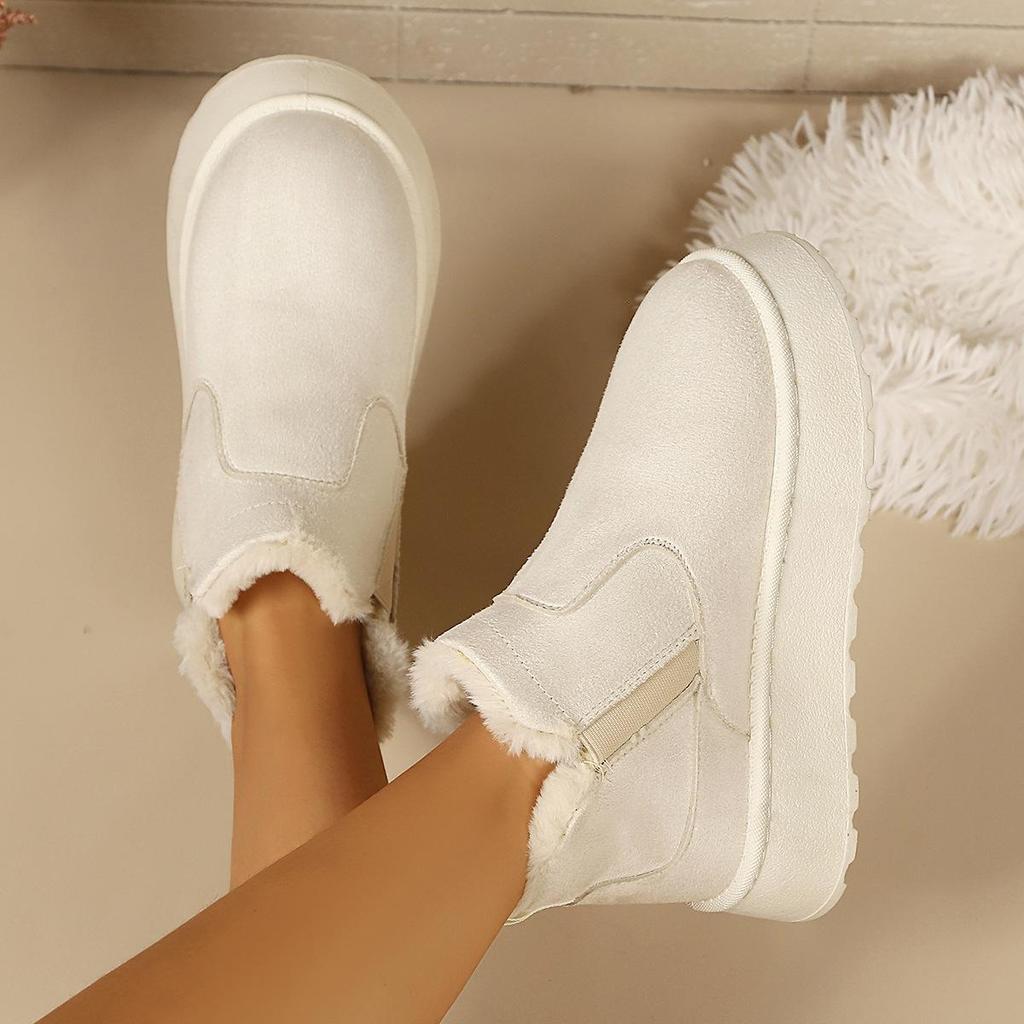 Plus Size Women's Thick Sole Winter Snow Boots - Fur-Lined, Low Cut, Warm Velvet Style