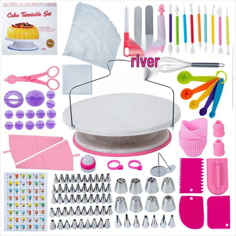 320-Piece Cake Decorating Kit: Turntable, Nozzles, Piping Bags, Scrapers, Spatulas, Muffin Cups