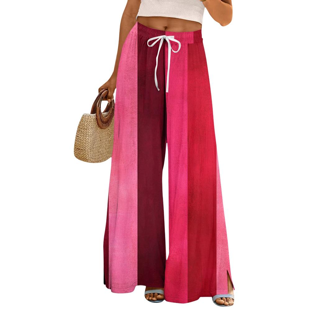 Damen Bedruckte Weitbeinige Hosen mit Taschen Hohe Taille Kordelzug Lockere Freizeit-Hosen