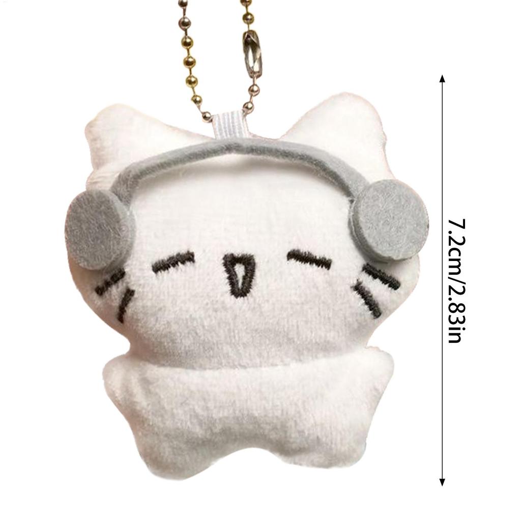 Cute Headphones Kitten Doll Keychain Mini Crying Cat Plush Keyring Cartoon Animal Pendant Charms Backpack Decoration