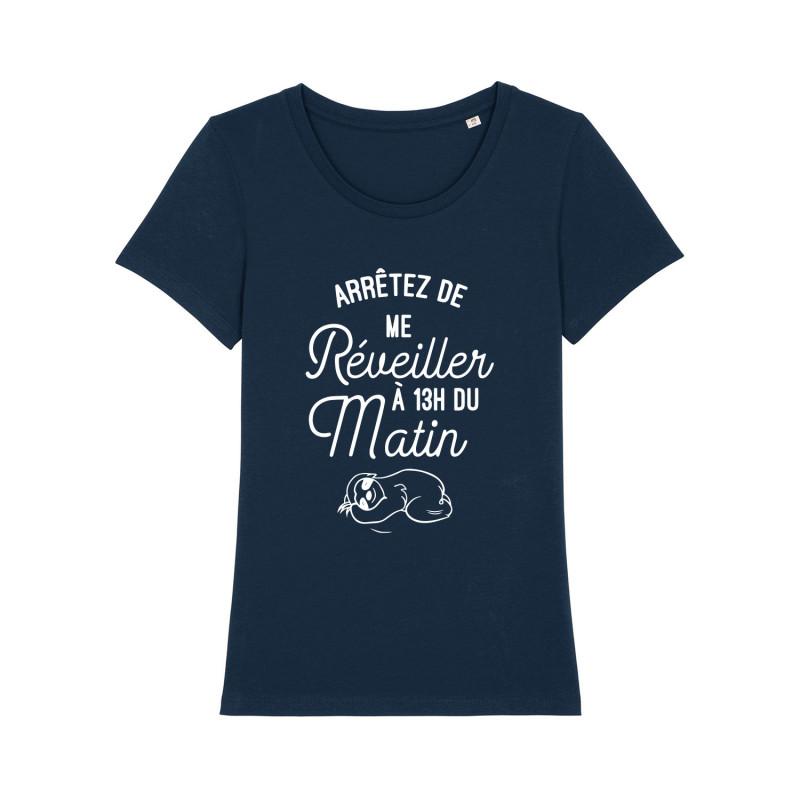 Camiseta feminina - PARE DE ACORDAR À 1 DA MANHÃ S azul marinho