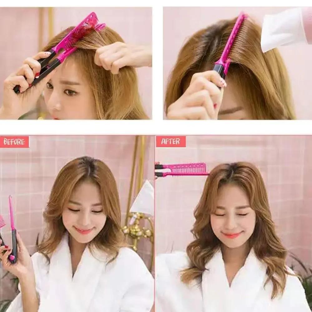 Folding V Type Hair Straightener Brush DIY Natural Curling Comb Hairdress Tool Hair Styling Hairdressing Combs Hair