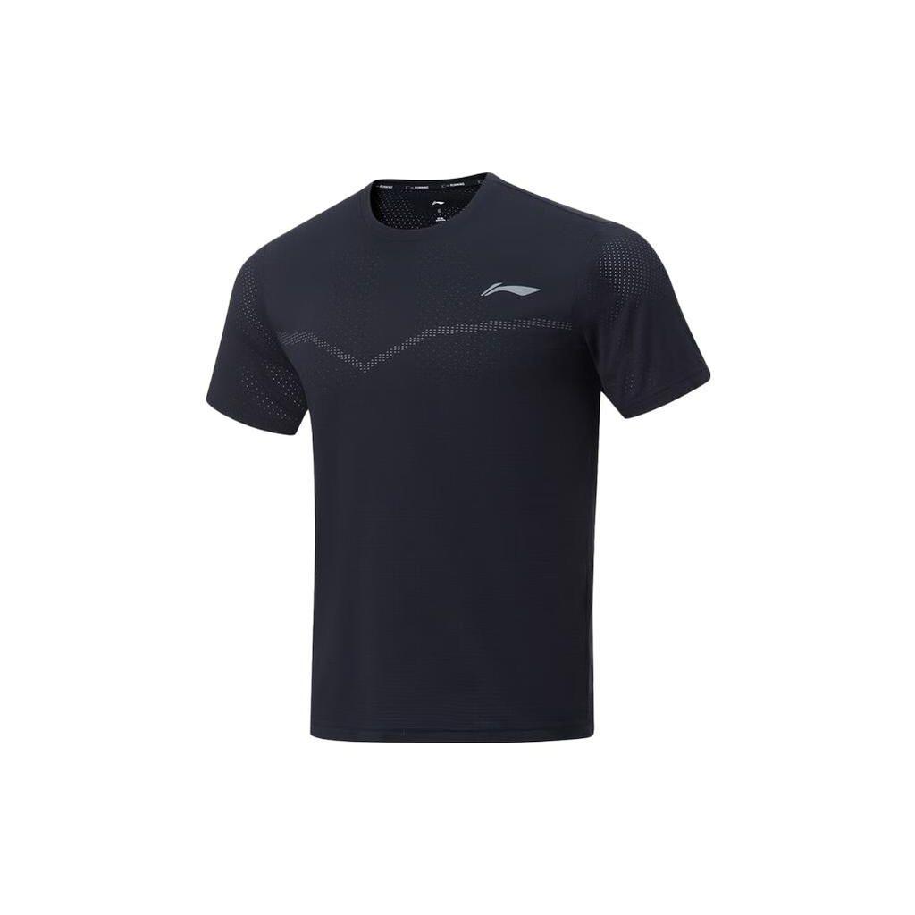 Li Ning Running Series Logo Print Reflective Quick-Dry Crew Neck Short Sleeve T-Shirt Men Tops Black ATST535-2