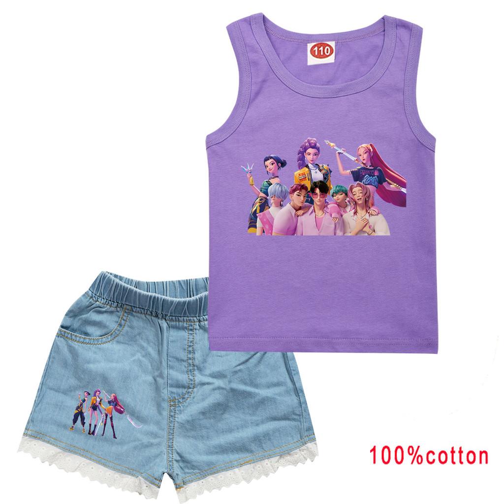 

Детский Девочки Аниме Мультфильм Суперзвезда Руми Зои Мира ПОП Певица Принт Повседневная Майка Без Рукавов Джинсовые Шорты Комплект Одежды 100cm фиолетовый