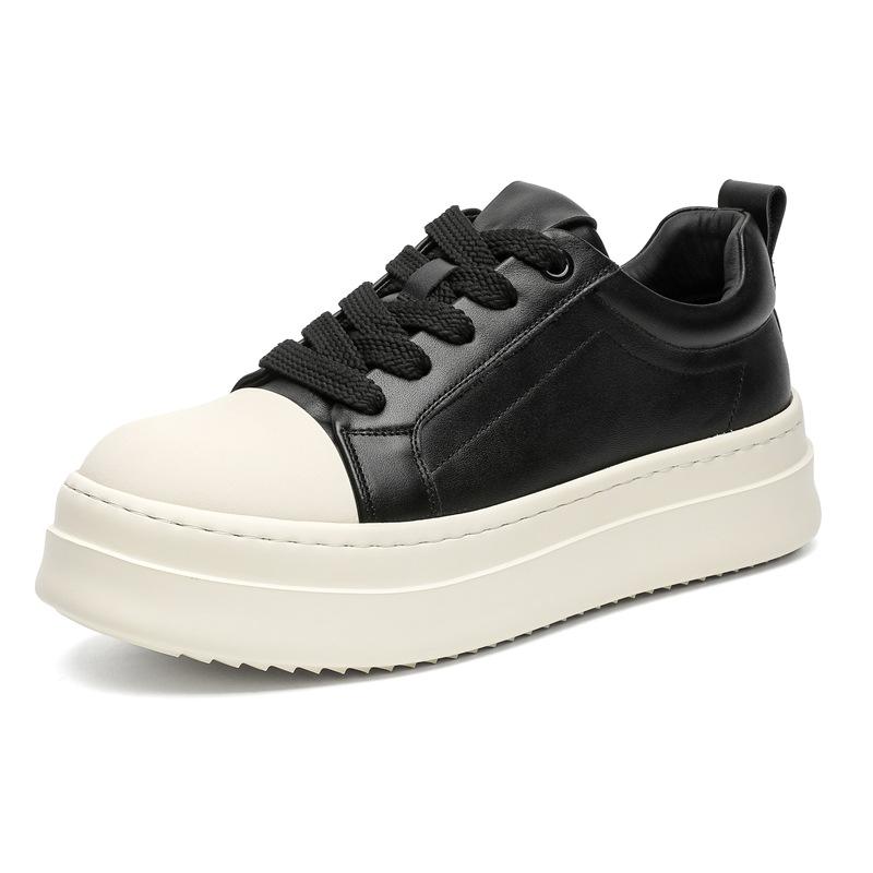American thick-soled niche black and white high-end muffin shoes, light and comfortable leather board shoes