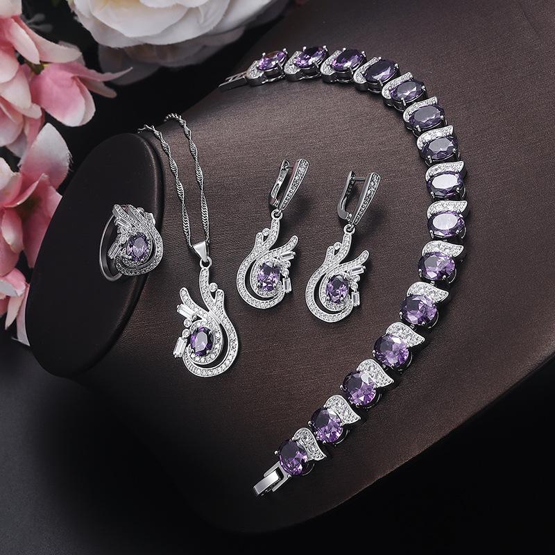 High End Top of The Ine Four Piece Set Inlaid with Big Ruby Jewelry Set Ring Bracelet Necklace Earrings