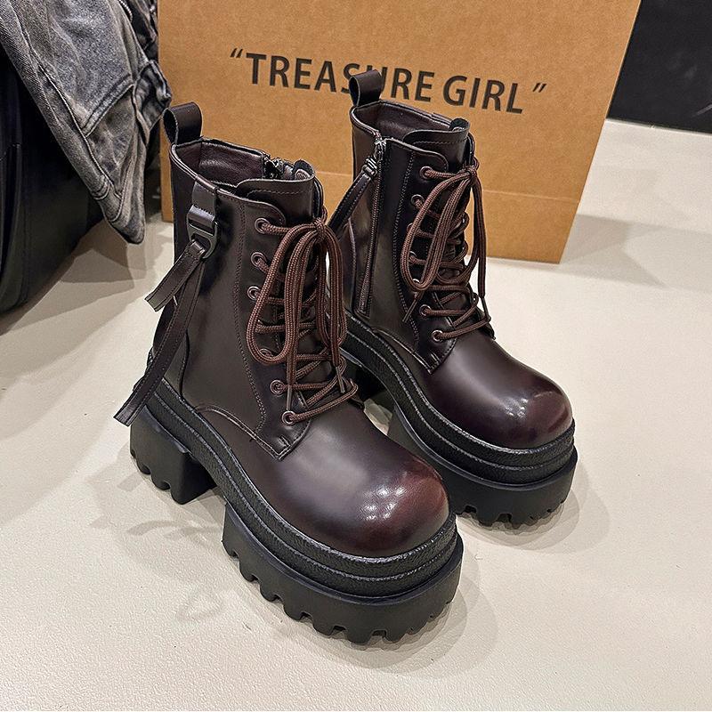 

Ботинки мартин женские с внутренней высотой, женская обувь, осень и зима, новые, в британском стиле, короткие ботинки, толстая подошва, клиновидный каблук, черные кожаные ботинки 40 коричневый