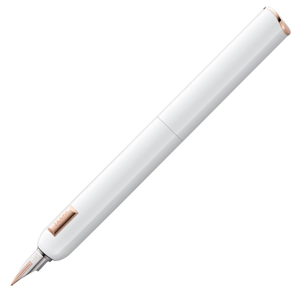 LAMY Dialog CC White Fountain Pen Patented Capless Compact Fountain Pen with Gold 14K Gold Nib with Partial Platinum Extra Fine Point Includes Leather