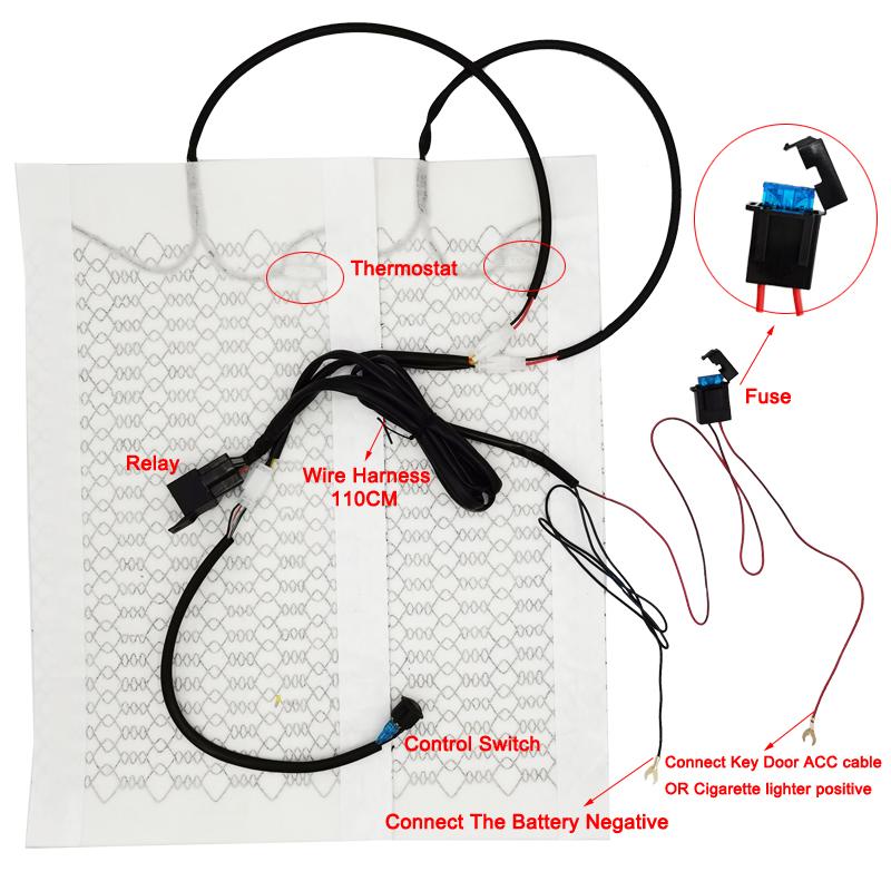 Universal Built -in Car Seat Heater Kit 12V Carbon Fiber Heating Pads Round Switch Cushion Set  Fit For Installing 1 Seat