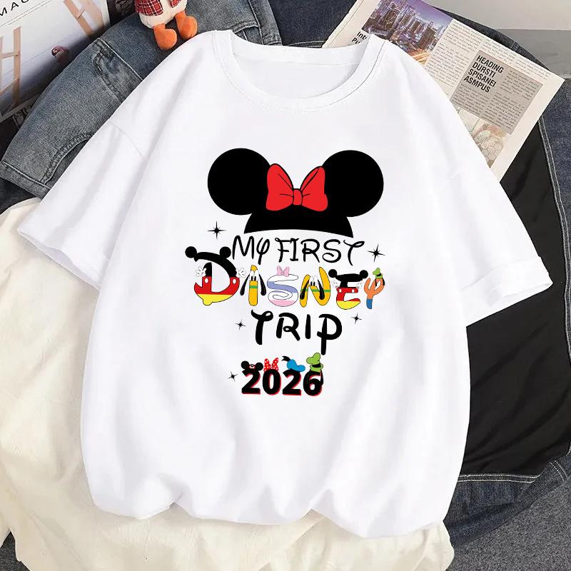 2026   Trip Mickey Minnie Mouse White TShirts Y2k Fashion Unisex Streetwear Casual Tops Cotton Casual Loose Short Sleeve