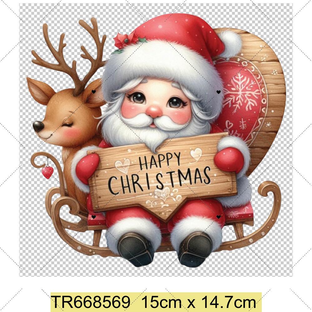 Santa Claus Christmas Tree and Reindeer Heat Transfer Sticker DIY Clothing Sewing Supplies Christmas Short Sleeves Patches