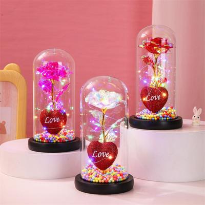 Rose Éternelle Cadeau pour Femmes Maman Épouse Fleur Rose Éternelle Lumineuse sous Dôme de Verre Cadeau Romantique pour Mariages Saint-Valentin Anniversaire