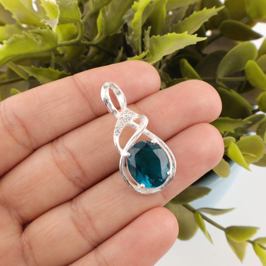 Wedding Gift Apatite Gemstone 925 Sterling Silver Jewelry Zircon Pendant 1.22" CZP-13-7