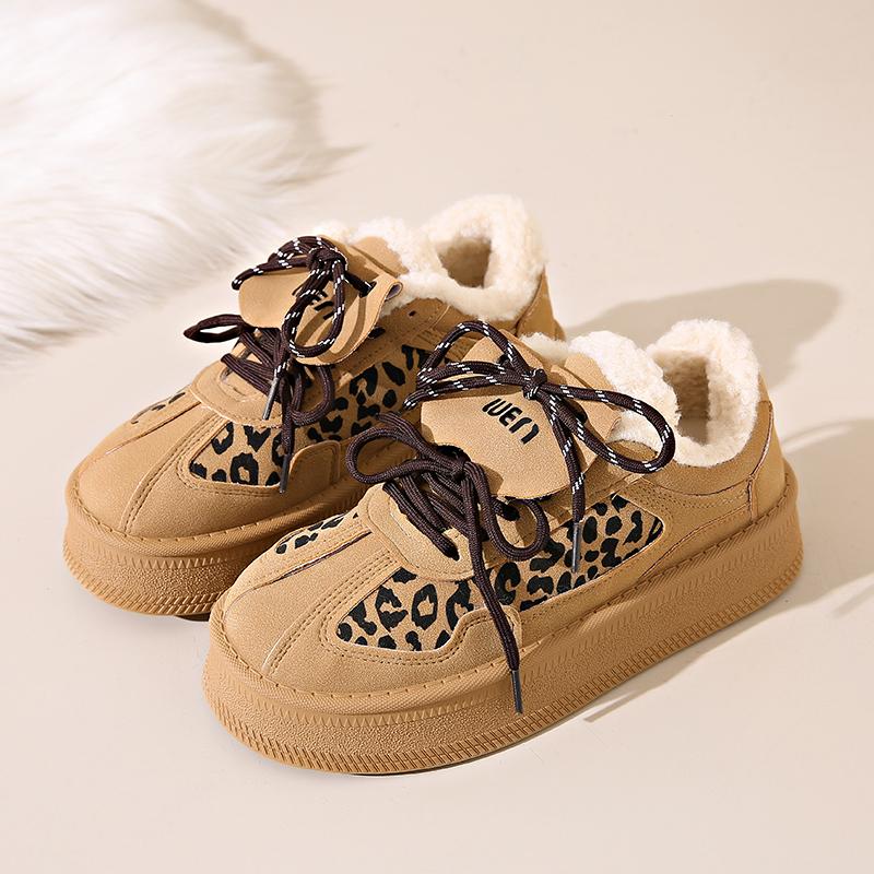 

Зимние женские кроссовки на платформе, повседневная теплая плюшевая обувь на шнуровке, обувь с леопардовым дизайном, кроссовки для бега на открытом воздухе с мягким мехом, женские 40 40 коричневый
