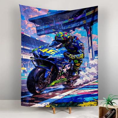 Tapestry Valentino Rossi No.46 MotoGP Yamaha Blue Yellow Rider Track Poster Wall Hanging for Racing Fan Room