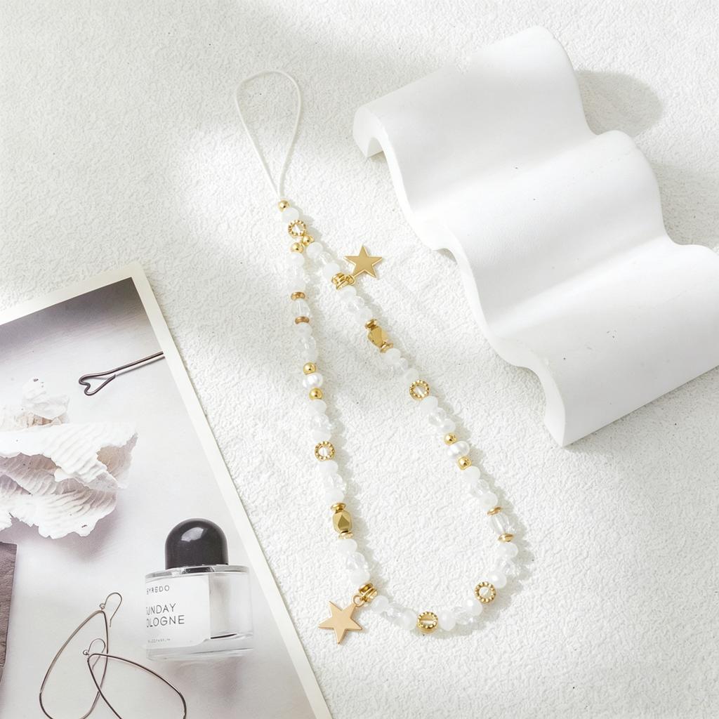 Cute Acrylic Wristband Mobile Phone Strap Five-Pointed Star Keychain Phone Bead Charm Straps Beaded Lanyard Decorative