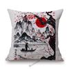 Japanese Ink Painting Geisha Samurai Spirit Tattoo Black Red Sakura Sushi Store Decoration Throw Pillow Case Linen Cushion Cover