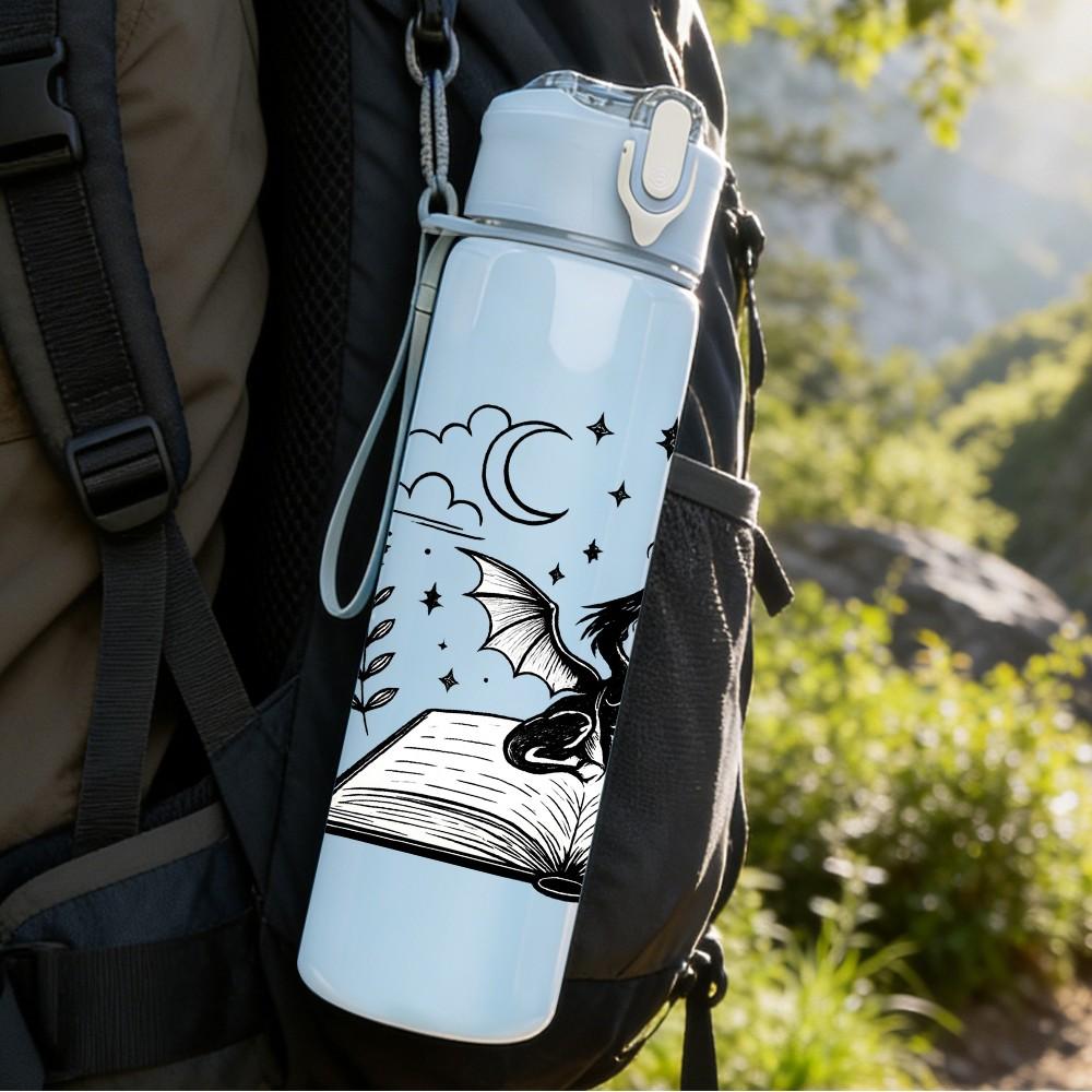1PC Open Book Raven Moon Illustration 750ml Color Plastic Sports Water Bottle Leakproof Flip Straw Lid Suitable for Sports Office Home Use