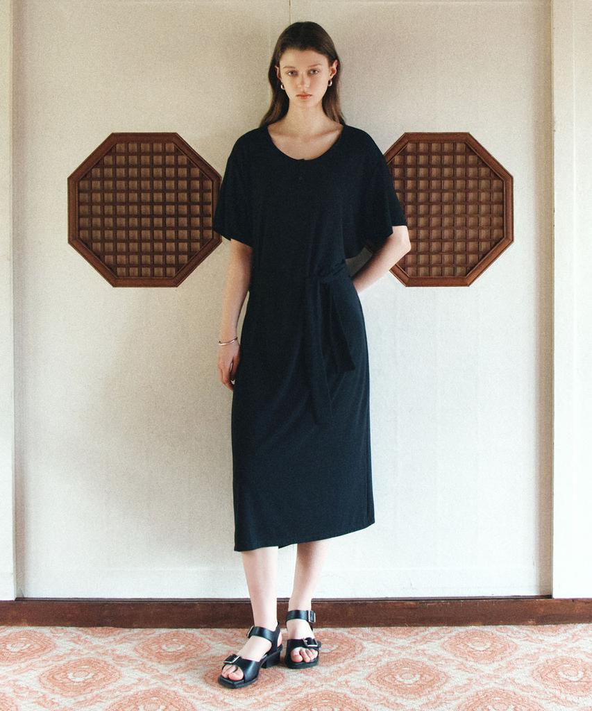 Siyajyu Sia8042 Relaxed Jersey Wrap Dress_Black