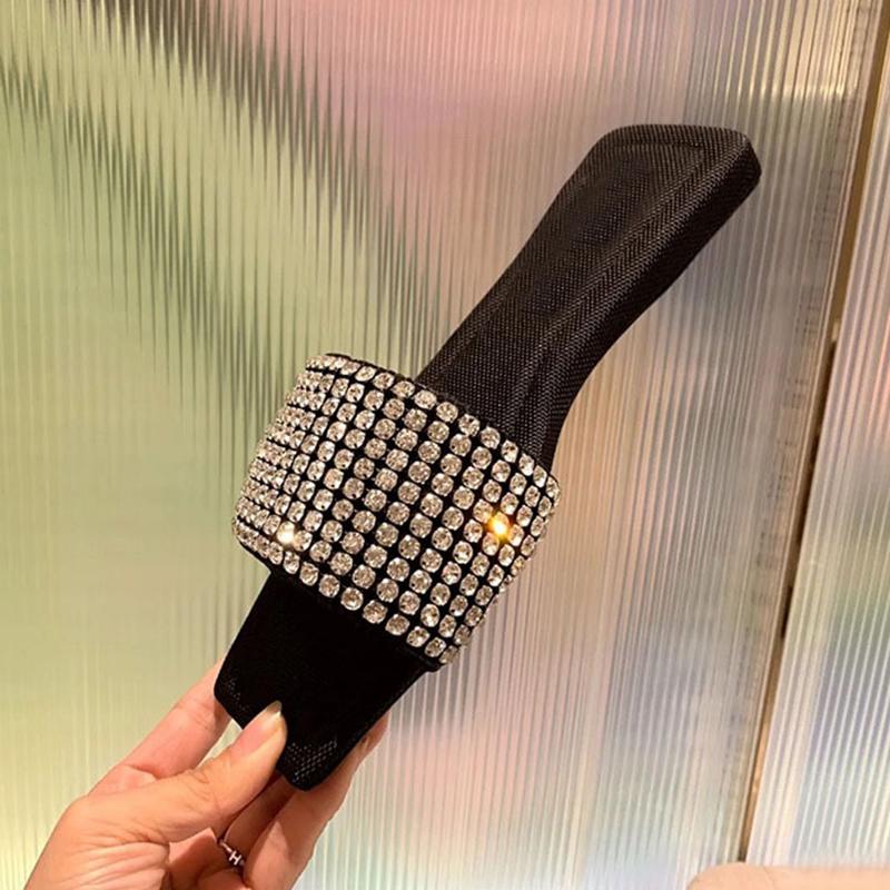Fashion Bling Bling Crystal Slippers Women Flat Heel Shiny Glitter Slides Summer Shoes Rhinestone Beading Sandals Female Clear Flipflops