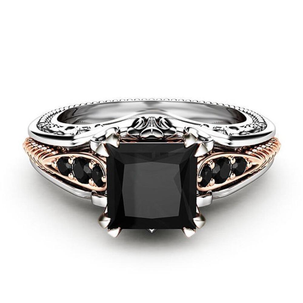

Fashion 925 Silver Plated Black Princess Cut Ring for Women Elegant Engagement Wedding Band no. 6